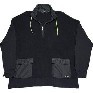 Lauren Ralph Lauren Men’s Quarter Zip Waffle Knit Pullover Black XXL Drawstring